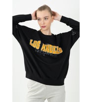 Maraton Oversize Kadın Bisiklet Yaka Siyah Sweatshirt