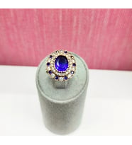 Safir ve Zirkon Taşlı Oval Gümüş Otantik Hürrem Yüzük