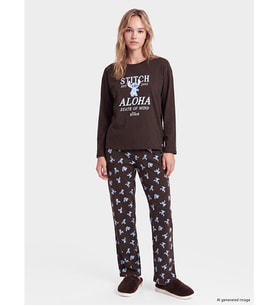 LCW Young Kahverengi Stitch Baskılı Kadın Pijama Takım
