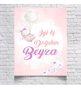 Pembe Balon Temalı Doğum Günü Afişi