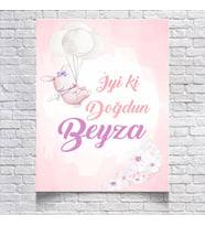 Pembe Balon Temalı Doğum Günü Afişi
