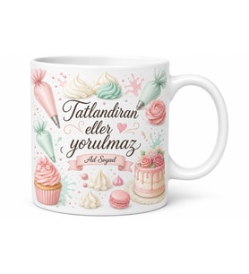 İsimli Pasta Kreması Desenli Pastacı Kupası Kişiye Özel Baskılı Hediye Bardak