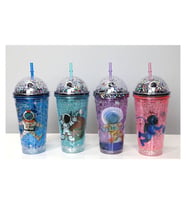 Sevimli Astronot Işıklı Pipetli Pullu Suluk & Bardak 400 Ml Alk3148