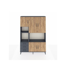 Arges Dolap 9 Raflı 3 Çekmeceli 5 Kapaklı 132x30x195 Antrasit-Çam/Antrasit