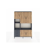 Arges Dolap 9 Raflı 3 Çekmeceli 5 Kapaklı 132x30x195 Antrasit-Çam/Antrasit