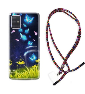 Samsung a71 A72 A73 A7 A9 2018 C7 C9 Kılıf Boyun Asklı Rasta Silikon Neon Butterflys 1309