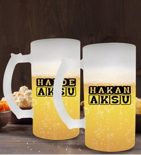 BK Gift Kişiye Özel İsimli 2’li Buzlu Cam Bira Bardağı 50cl-30 (Beyaz)