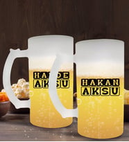 BK Gift Kişiye Özel İsimli 2’li Buzlu Cam Bira Bardağı 50cl-30 (Beyaz)