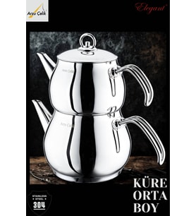 ELEGANT Küre Orta Boy Çelik Kulplu Çaydanlık Takımı
