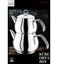 ELEGANT Küre Orta Boy Çelik Kulplu Çaydanlık Takımı