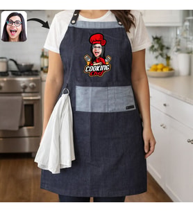 BK Gift Kişiye Özel Karikatürlü Pamuk Denim Havlu Detaylı Mutfak Önlüğü -2, Aşçı ve Şef Önlüğü, Ev Hediyesi