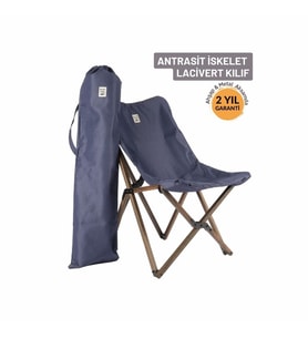 Bag The Joy Ahşap Katlanır Kamp Sandalyesi – Antrasit İskelet - Lacivert Kılıf