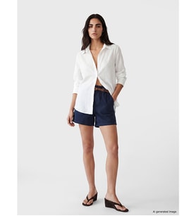 LCW Jeans Lacivert Beli Kemerli Kadın Pileli Jean Şort