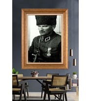 Altın Varaklı Çerçeveli Paspartulu Atatürk Tablo nh49 (Gold)