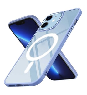 Coverzone iPhone 12 Pro ile uyumlu K?l?f Wireless ?arj �zellikli Metal buton Z-Krom MagSafe ile uyumlu ?effaf Transparan Double Color Silikon Kapak Lila