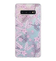Samsung Galaxy S10 Plus Kapak Floral Pudra Tasarımlı Şeffaf Silikon Kılıf