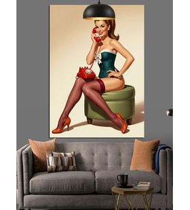 Pin-up kız retro çizim Dekoratif Kanvas - Mdf Ahşap Tablo