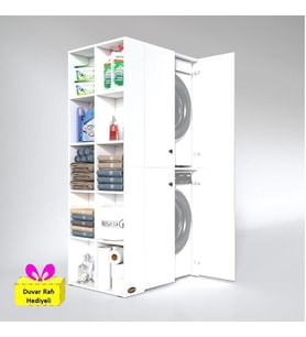 Kenzlife çamaşır-kurutma makinesi dolabı kapaklı fedyenka sol byz 180*090*60 banyo arkalıksız + tekli duvar rafı hediyeli (Karışık)