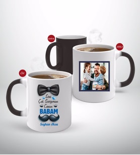 BK Gift Kişiye Özel Babalar Günü Hediyesi Fotoğraflı Sihirli Kupa Bardak-104 (Beyaz)