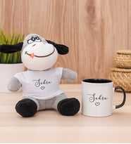 Kişiye Özel El Yazısı Tasarımlı İsimli Peluş Eşek ve Siyah Kupa
