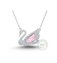 Kadın Gümüş Kolye - Swan Kuğu Model Zirkon Taş İşlemeli 925 Ayar Gümüş Kadın Kolye (Beyaz-Pembe)