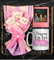 Öğretmenler Gününe Özel Kişiye Özel Kupa & Peluş Ayıcık Buketi & Kişiye Özel Fotoğraf Çerçevesi