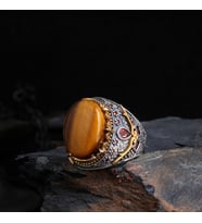 Senin Silver – Şah Duruşu 925  Oval Taşlı Maskülen Yüzük (Çok Renkli)