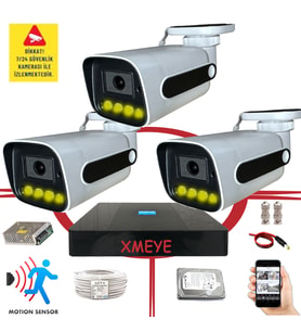 Bises 3 Kameralı Hareket Algılayan 5 MP Lens 4 Warm Led Gece Renkli Gösteren Güvenlik Kamerası Seti BS 784W