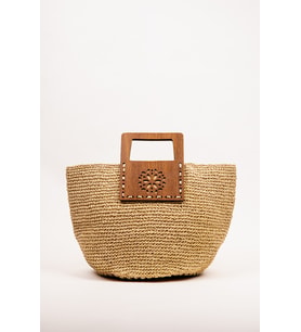 El Çantası Örgü Kağıt İp Ahşap Saplı Kadın Çanta 40x25 cm