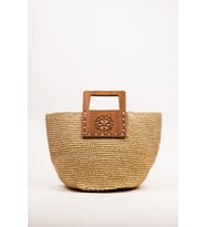 El Çantası Örgü Kağıt İp Ahşap Saplı Kadın Çanta 40x25 cm