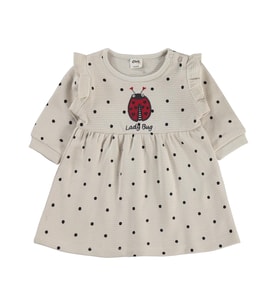 Civil Baby Uğur Böceği Nakışlı 6-18 Ay Elbise - Bej