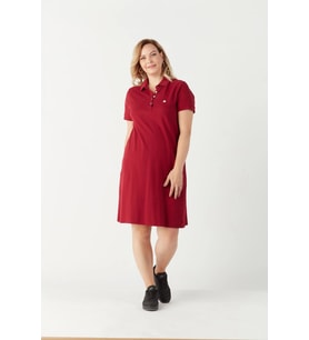 3010 Bordo Günlük Tarz Lacoste Kumaş Büyük Beden Elbise