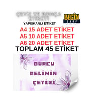 A4 A5 A6 45 Adet Çeyiz Bohça Koli Paket Etiketi Isme Özel Yapışlanlı Etiket 012