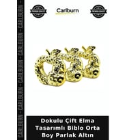 Özel Üretim Dekoratif Modern Dokulu Çift Elma Tasarımlı Biblo - Seramik - Orta Boy - Parlak Altın