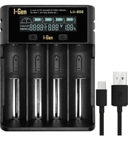 Batteries Lii-800 Akıllı Li-ion Pil Şarj Cihazı, Type-C Girişli, LCD Ekranlı, 4 Slot Şarj, Li-ion & Ni-MH Uyumlu (18650/21700 / AA/AAA)