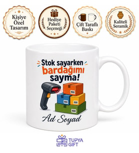 Depo Sorumlusuna Stok Sayımı Barkod Okuyucu Esprili Kupa Bardak Hediye