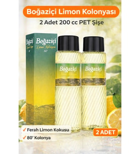 Boğaziçi Limon Kolonyası 200 cc PET Şişe 2 Adet 80° Ferahlatıcı Limon Kokulu Kolonya