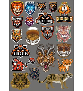 Tiger Kaplan Sticker Set-2 17 Parça Telefon, Tablet, Defter, Laptop Sticker