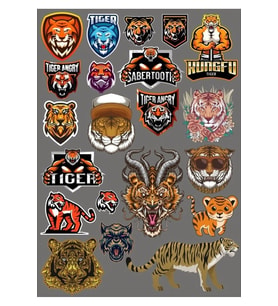 Tiger Kaplan Sticker Set-2 17 Parça Telefon, Tablet, Defter, Laptop Sticker