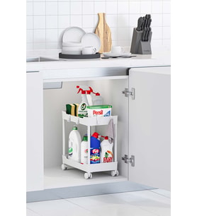 Beyaz 2 Katlı Tekerlekli Düzenleyici Mutfak ve Banyo Rafı
