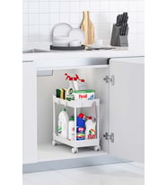 Beyaz 2 Katlı Tekerlekli Düzenleyici Mutfak ve Banyo Rafı