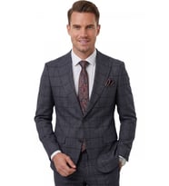 DeepSEA Lacivert Kare Desenli Slim Fit Erkek Takım Elbise – Çift Düğme Çift Yırtmaç 2’li Takım 2601812