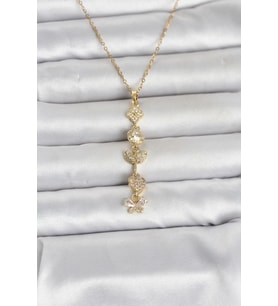 316L Çelik Gold Renk Şans Kolyesi Y Model Zirkon Taşlı Kadın Kolye 5886 - GLST1228-8416