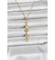316L Çelik Gold Renk Şans Kolyesi Y Model Zirkon Taşlı Kadın Kolye 5886 - GLST1228-8416