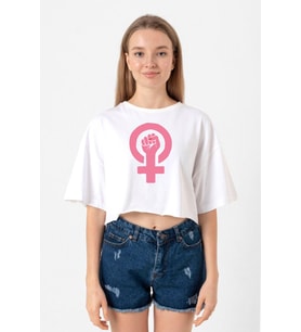 Pink Venus Symbol Hand Beyaz Kadın Crop Tshirt