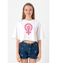 Pink Venus Symbol Hand Beyaz Kadın Crop Tshirt