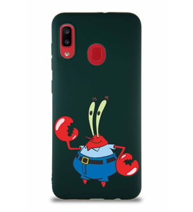 Samsung Galaxy A30 Soft Premier Kapak Bay Yengeç Tasarımlı Silikon Kılıf - Yeşil (Şeffaf)