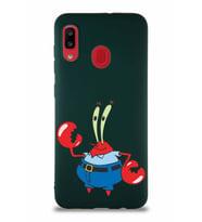 Samsung Galaxy A30 Soft Premier Kapak Bay Yengeç Tasarımlı Silikon Kılıf - Yeşil (Şeffaf)