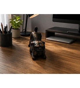 Bulldog Biblo Dekoratif Reçine Siyah Köpek Figürü – Modern Masaüstü Dekoru – Ofis, Kitaplık ve Ev Dekorasyonu – 7.5x10x5 cm