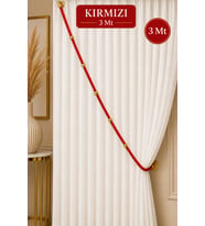 Kırmızı Kruvaze Perde Tavan Korniş Bağlama Halatı - Gold Detaylı - Perde Süsü - 3 Metre - 1 Adet